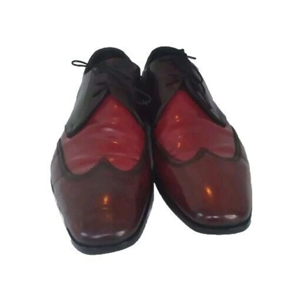 Leather Wingtip Oxford Dress Shoes Burgundy Red Lace‎ Up Formal Size